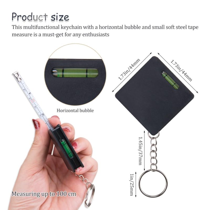 3Pcs Compact Mini Keychain Tape Measure Portable Square Bubble Level Steel Ruler Combo Precision Measuring Tool Keychain for Home Use(1 Meter) - Image 2