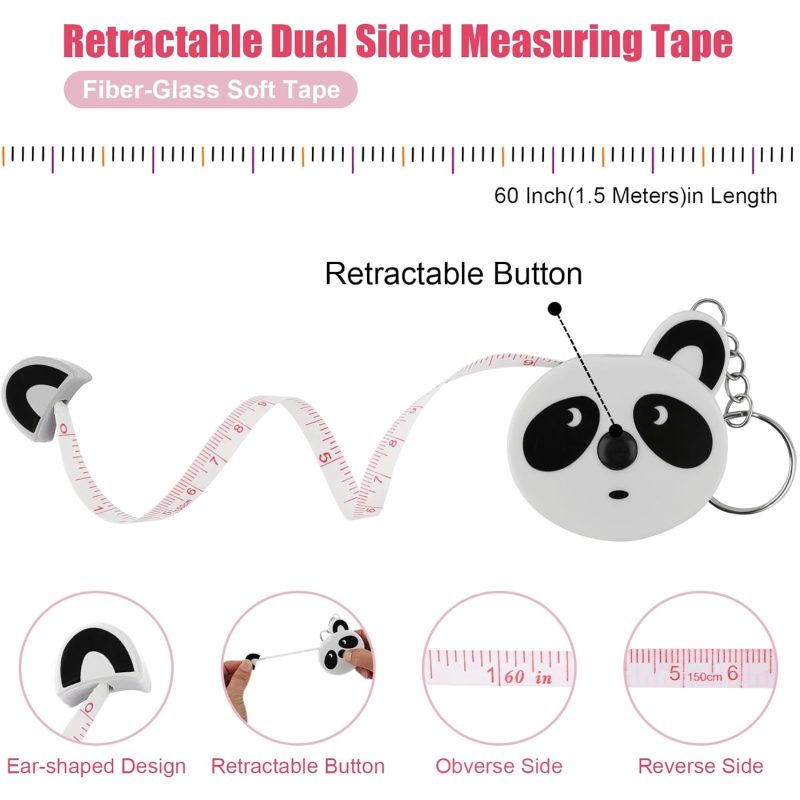Tape Measure Body Measuring Tape, 3 Pcs Retractable Kids Fabric Measuring Tape, 60 Inch Animal Small Sewing Tape Measure for Craft Nursing Medical Travel(White/Grey/Bronze) - Image 2