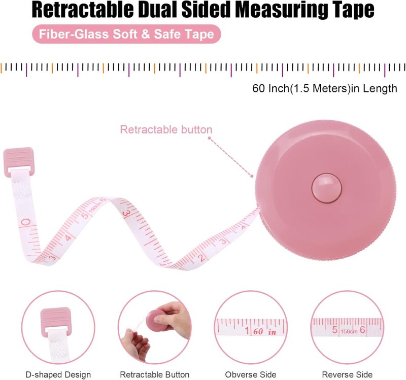 Tape Measures Retractable, Fabric Measuring Tape, 60 Inch Small Sewing Tape Measure for Craft Nursing Medical Travel(3 Pack/Green,Blue,Pink) - Image 2