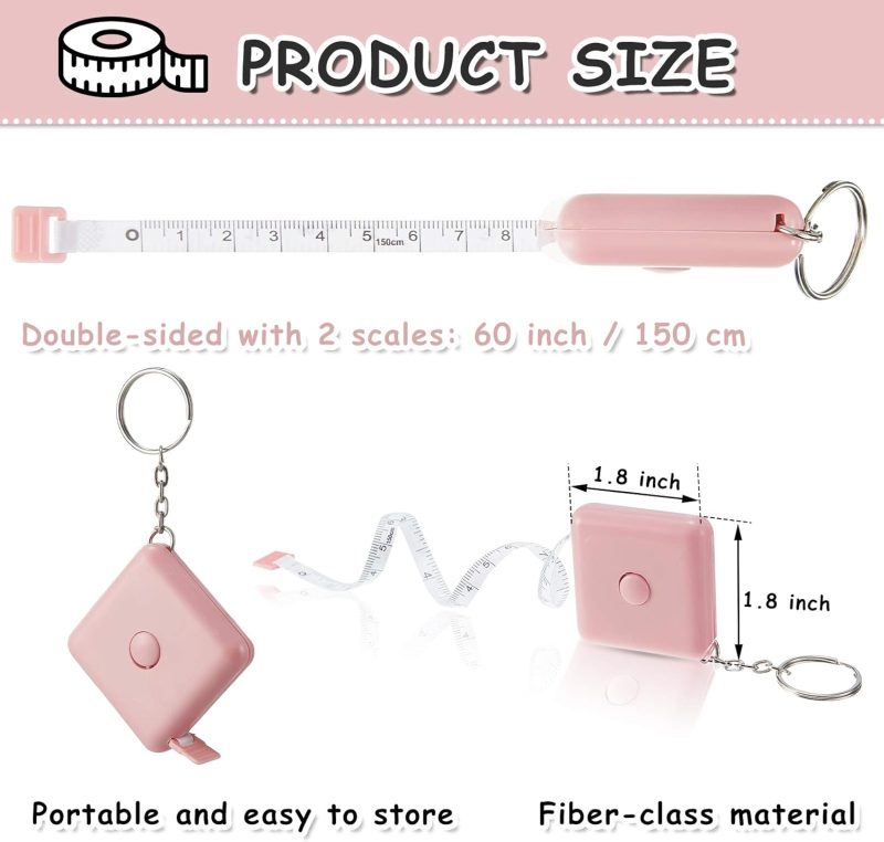 6 Pieces Soft Retractable Measuring Tape 60 Inch Mini Cute Portable Multi-colour Tailor Sewing Craft Push Measuring Tape with Keyring - Image 2