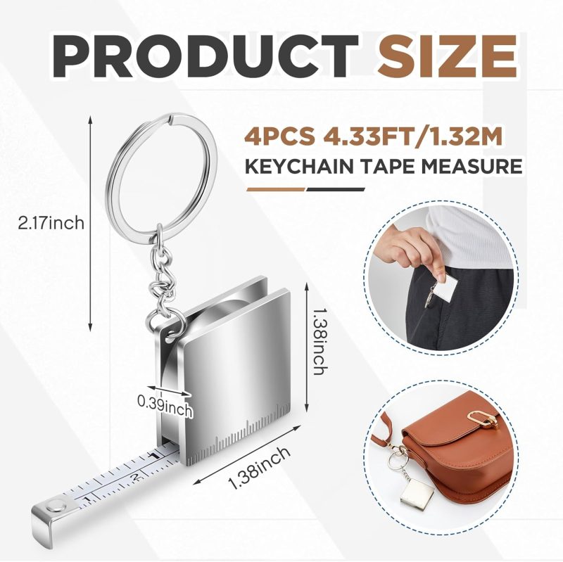 4 Pcs Mini Measuring Tape Metal Keychain Tape Measure up to 51.97 Inches/ 4.33 ft Small Retractable Tape Measure Keychain - Image 2
