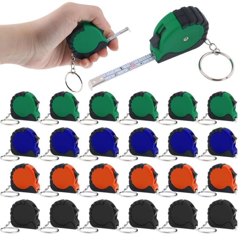 Mini Tape Measure Keychain Set, 3 ft Retractable, 24 Pieces, Pocket Size with Lock (Multicolor)