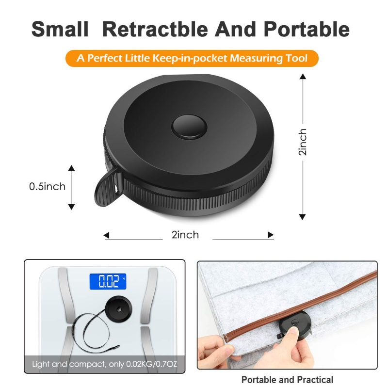 Soft Tape Measure Retractable Measuring for Body Fabric Sewing Tailor Cloth Knitting Craft Weight Loss Measurements Retractable Black Double Scales Rulers 1 Pack - Image 2